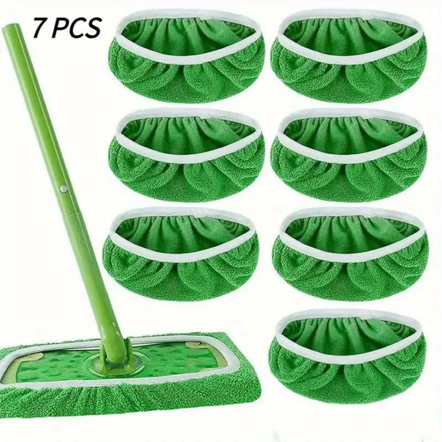7-Piece Green Mop Cloth Set – Washable Dry and Wet Cleaning Cloths for Household Floors