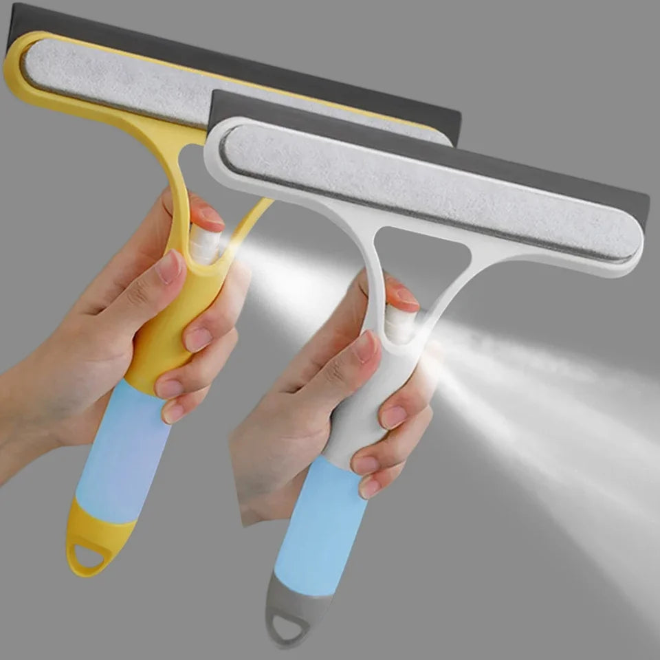 3-in-1 Window Squeegee with Spray Bottle Microfiber Scrubber