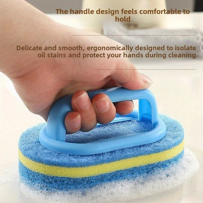 Tiles Sponge Cleaning Brush with Handle for Kitchen Bathroom