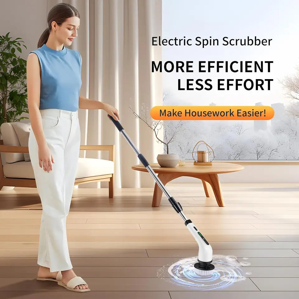 Electric Rotating Floor Scrubber Rechargeable with 9 Brush Heads