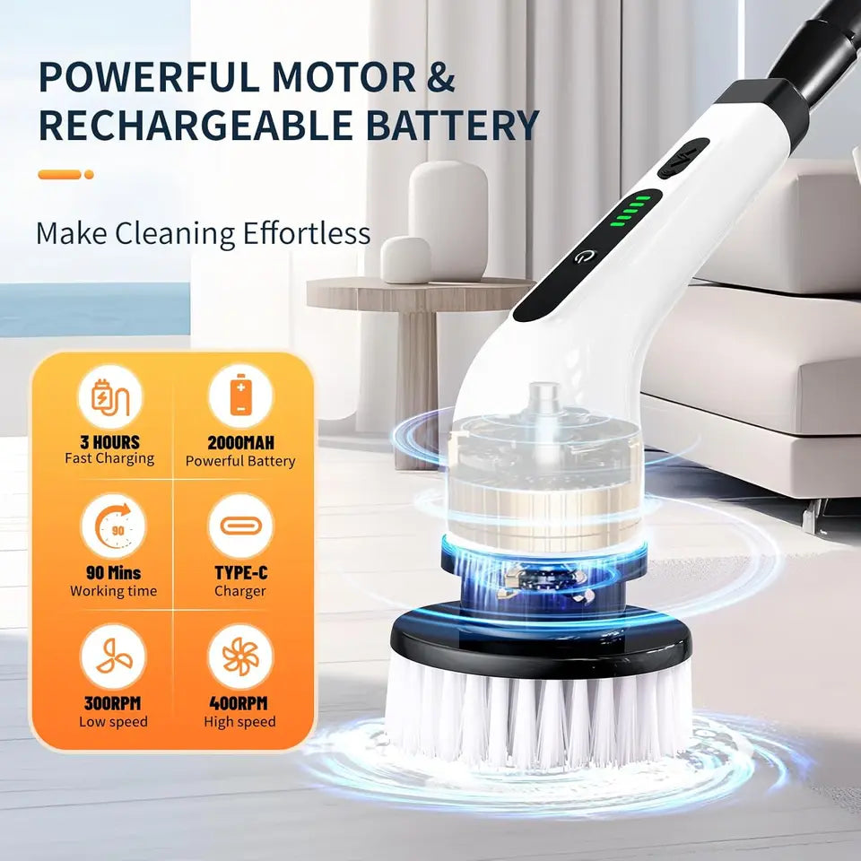 Electric Rotating Floor Scrubber Rechargeable with 9 Brush Heads