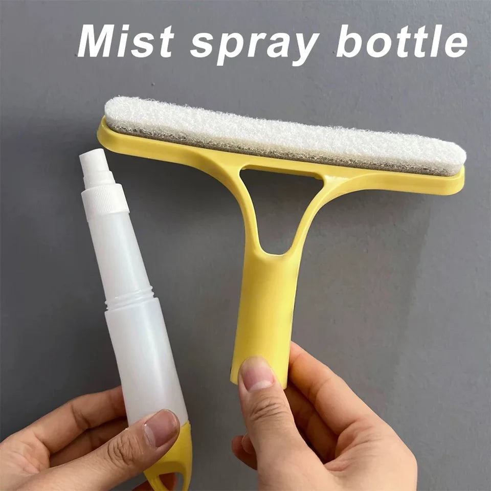 3-in-1 Window Squeegee with Spray Bottle Microfiber Scrubber
