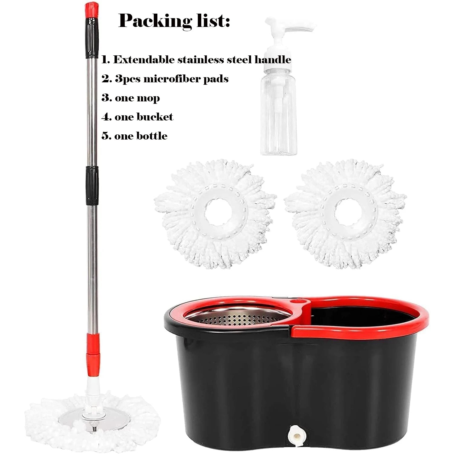 360° Spin Mop Bucket Set with 3 Microfiber Heads Stainless Handle