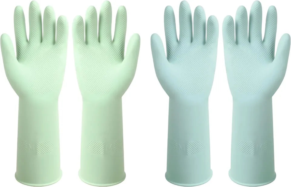 Dishwashing Rubber Gloves – Reusable Non-Slip Kitchen Gloves 2 Pairs for Washing Dishes