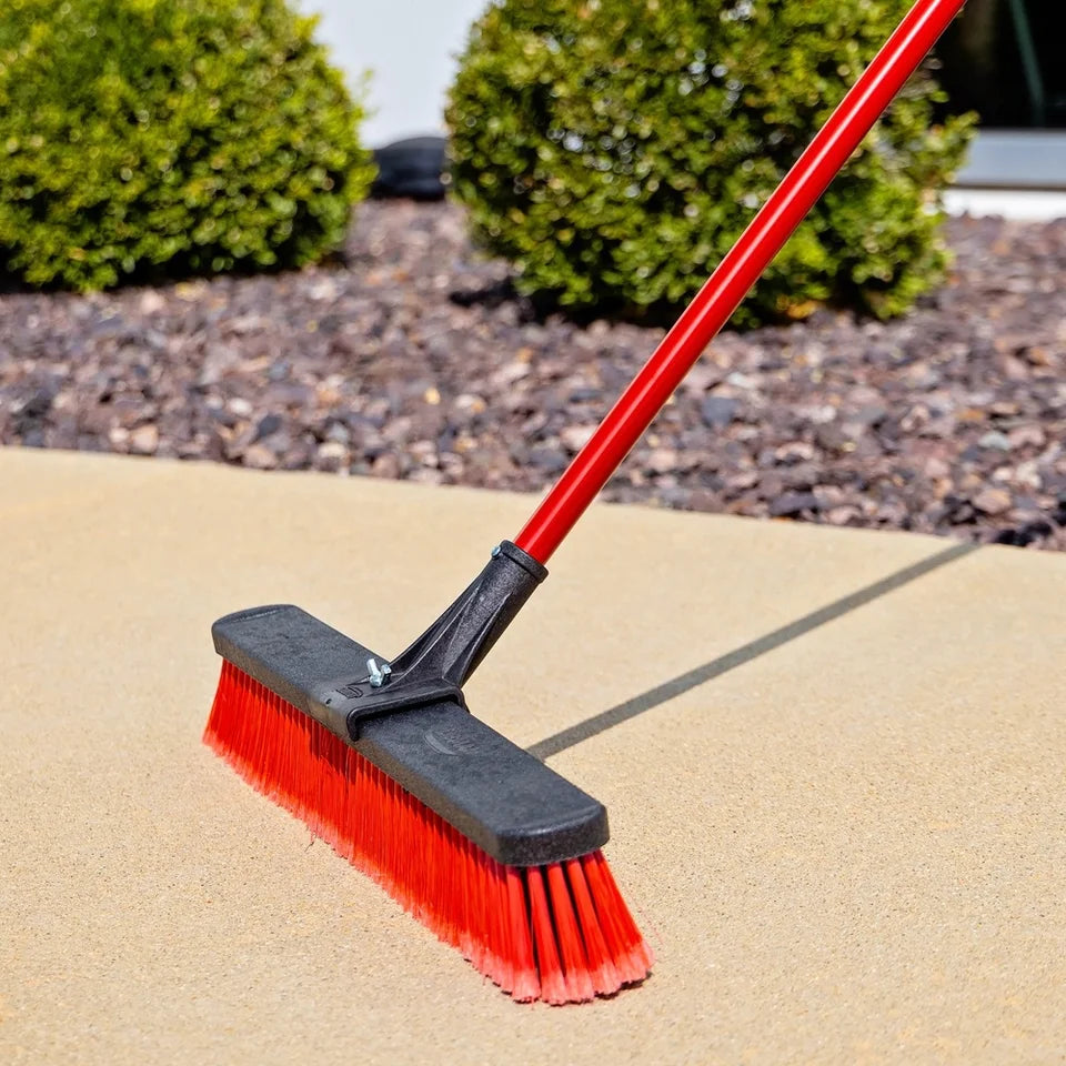 Durable 24-Inch Multi-Surface Push Broom – Heavy Duty Steel Handle for Garage Patio Driveway