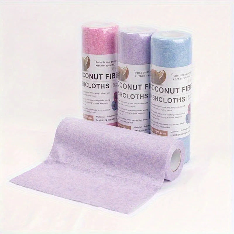 40pcs/2-Pack Cleaning Cloths – Multi-Functional Coconut Fiber Cloth Rolls for Household Kitchen Cleaning