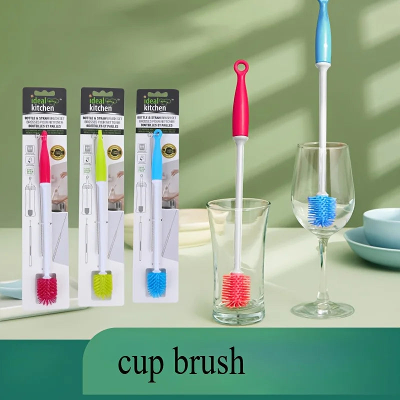 360° Swivel Silicone Cleaning Brush Long Handle for Bottles Cups