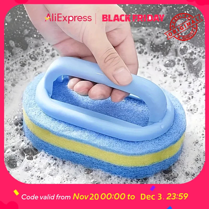 Tiles Sponge Cleaning Brush with Handle for Kitchen Bathroom