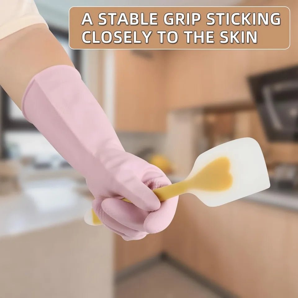 Dishwashing Rubber Gloves – Reusable Non-Slip Kitchen Gloves 2 Pairs for Washing Dishes