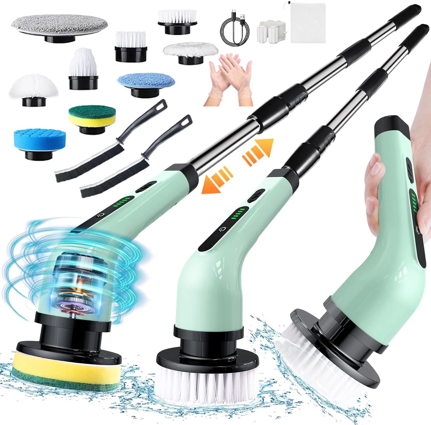 Electric Rotating Floor Scrubber Rechargeable with 9 Brush Heads