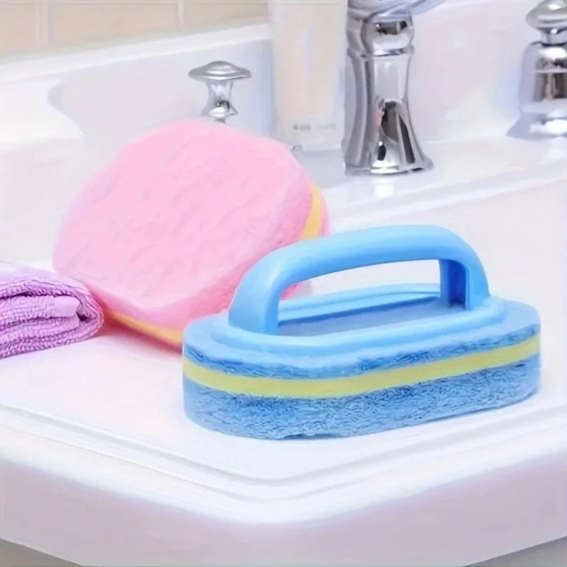 Tiles Sponge Cleaning Brush with Handle for Kitchen Bathroom