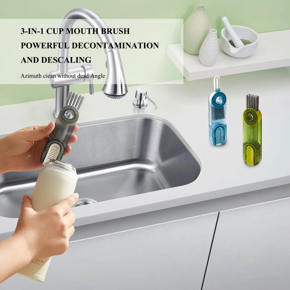 3 or 6-Piece 3-in-1 Cup Cleaning Brushes – Rotatable Bottle Cap and Groove Cleaning Set