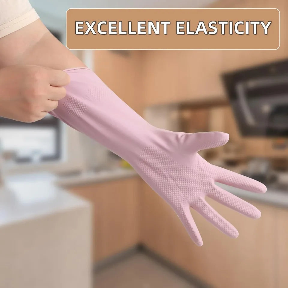 Dishwashing Rubber Gloves – Reusable Non-Slip Kitchen Gloves 2 Pairs for Washing Dishes