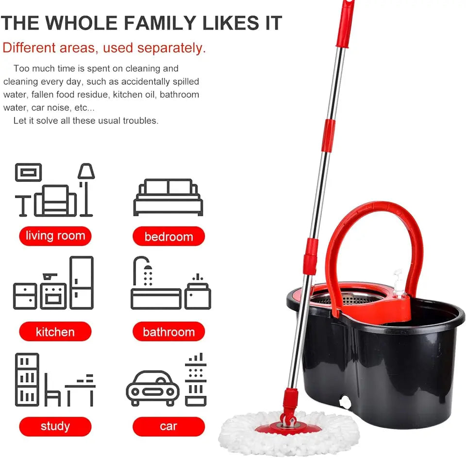 360° Spin Mop Bucket Set with 3 Microfiber Heads Stainless Handle