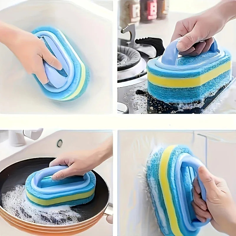 Tiles Sponge Cleaning Brush with Handle for Kitchen Bathroom