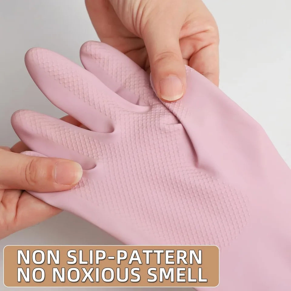 Dishwashing Rubber Gloves – Reusable Non-Slip Kitchen Gloves 2 Pairs for Washing Dishes