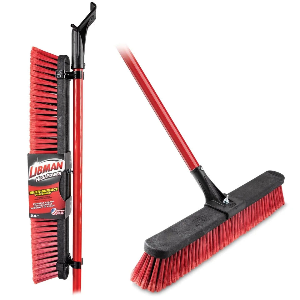 Durable 24-Inch Multi-Surface Push Broom – Heavy Duty Steel Handle for Garage Patio Driveway