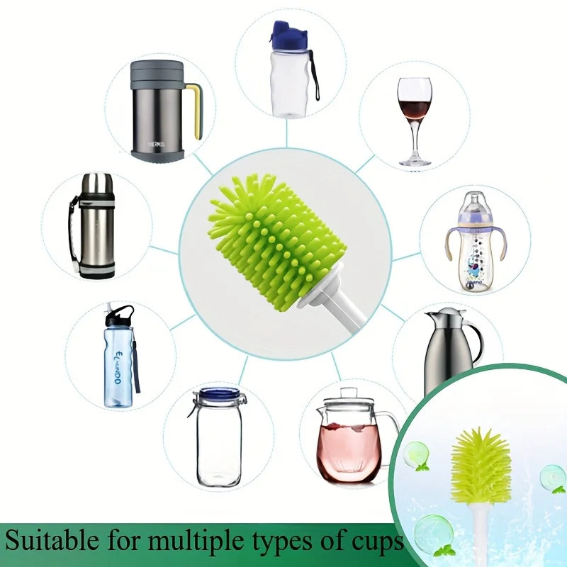 360° Swivel Silicone Cleaning Brush Long Handle for Bottles Cups